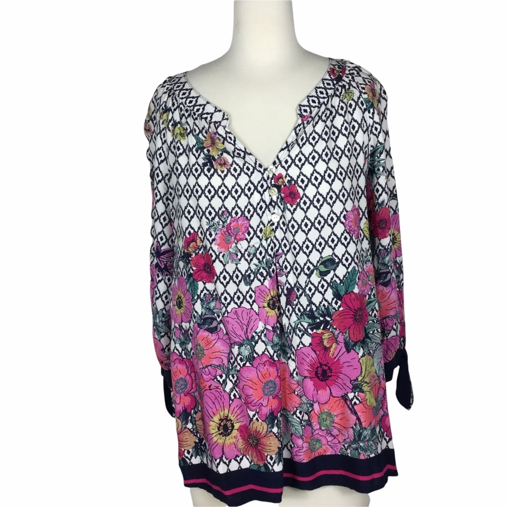 Anthropologie Fig &‎ Flower Pink/Blue Top, Size PL